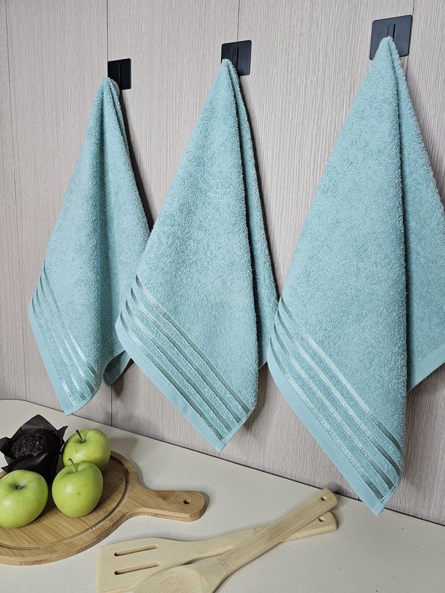 снимок Набор махровых полотенец 3 шт (40*70) зеленый, полоса от магазина BIO-TEXTILES ОПТ