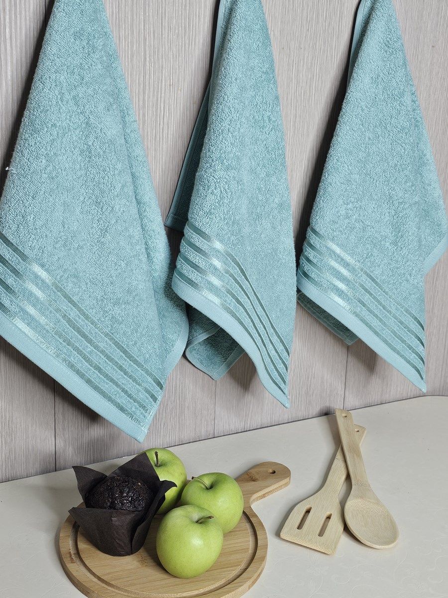 снимок Набор махровых полотенец 3 шт (40*70) зеленый, полоса от магазина BIO-TEXTILES ОПТ
