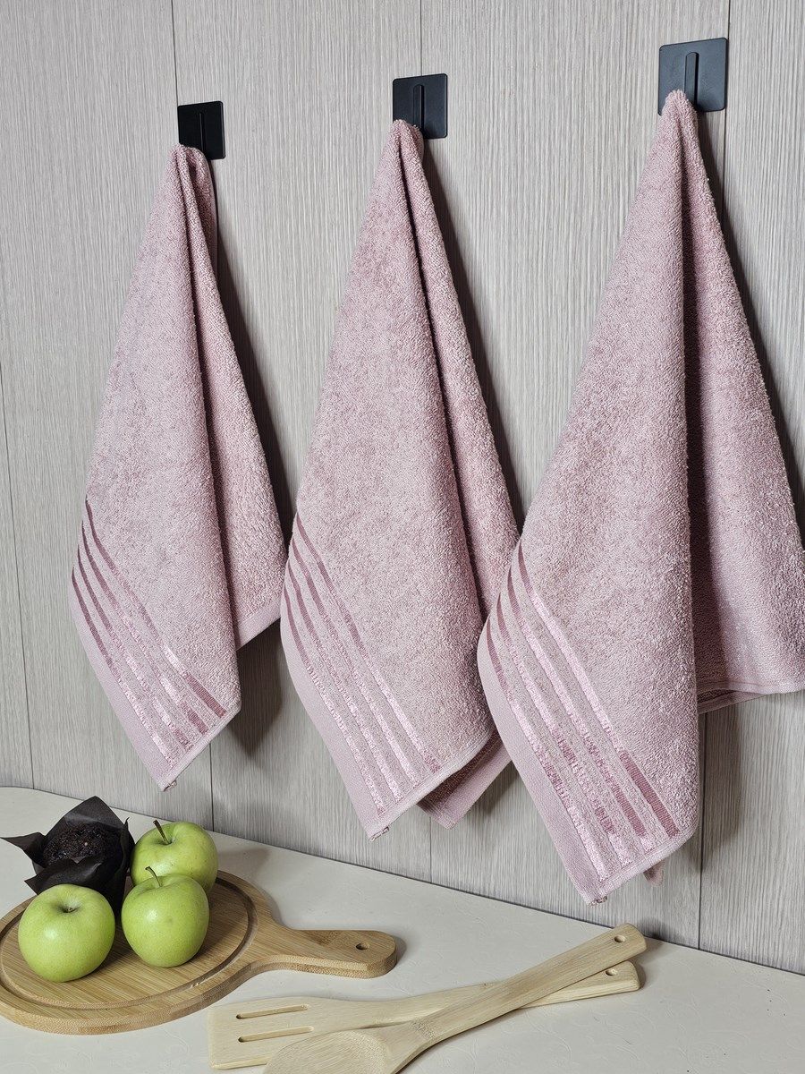 снимок Набор махровых полотенец 3 шт (40*70) розовый, полоса от магазина BIO-TEXTILES ОПТ