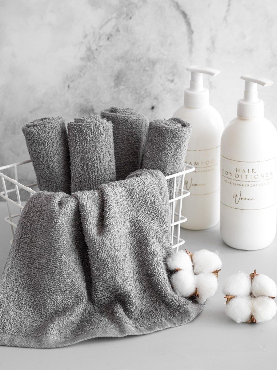 снимок Набор махровых салфеток 5 шт ( 30*30 ) темно-серый, с петелькой от магазина BIO-TEXTILES ОПТ