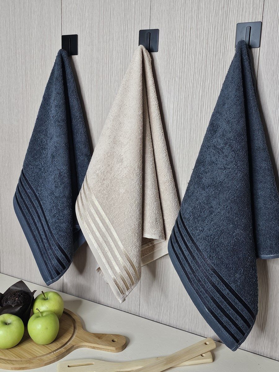 снимок Набор махровых полотенец 3 шт (40*70)  т.сер, беж, т.сер, полоса от магазина BIO-TEXTILES ОПТ