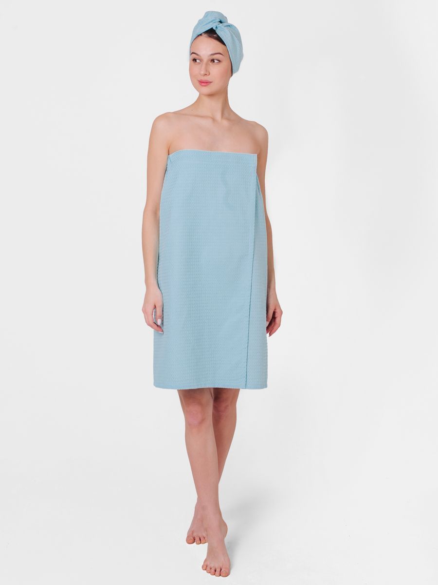 снимок Набор для сауны вафельный голубой от магазина BIO-TEXTILES ОПТ