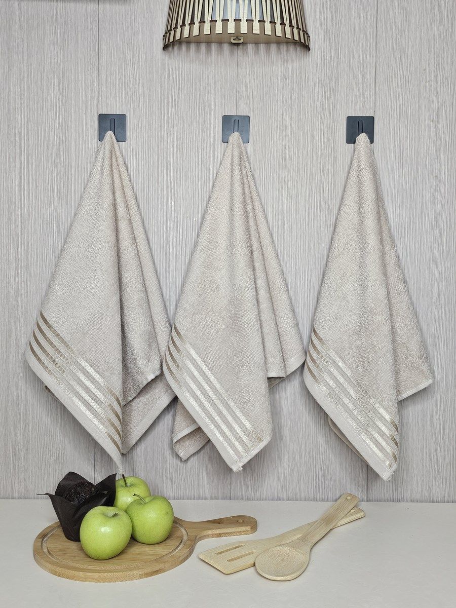 снимок Набор махровых полотенец 3 шт (40*70) бежевый, полоса от магазина BIO-TEXTILES ОПТ