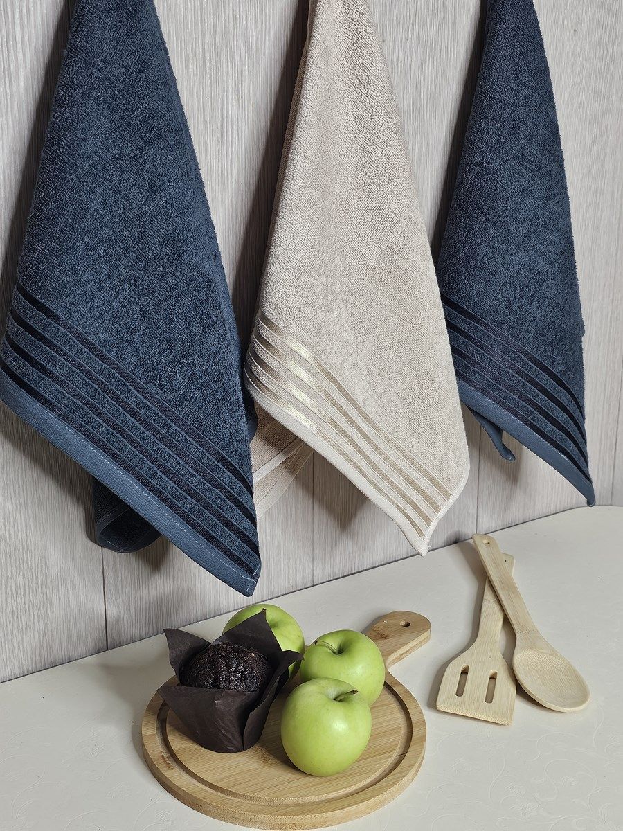 снимок Набор махровых полотенец 3 шт (40*70)  т.сер, беж, т.сер, полоса от магазина BIO-TEXTILES ОПТ