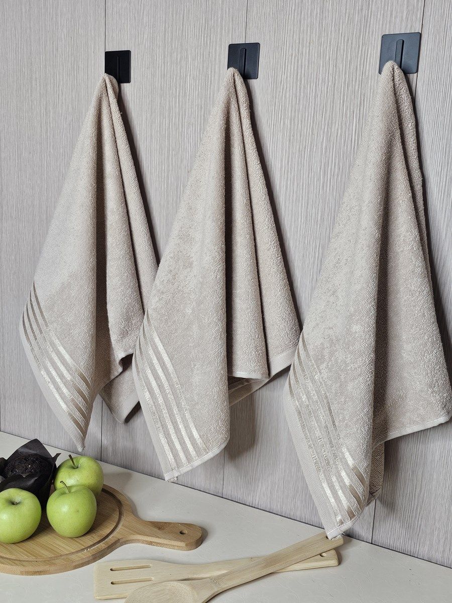 снимок Набор махровых полотенец 3 шт (40*70) бежевый, полоса от магазина BIO-TEXTILES ОПТ