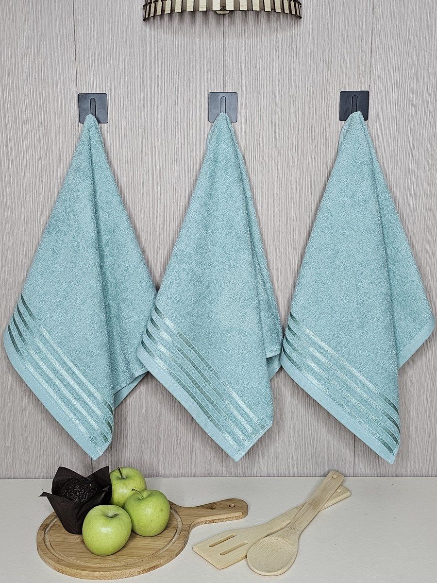 снимок Набор махровых полотенец 3 шт (40*70) зеленый, полоса от магазина BIO-TEXTILES ОПТ